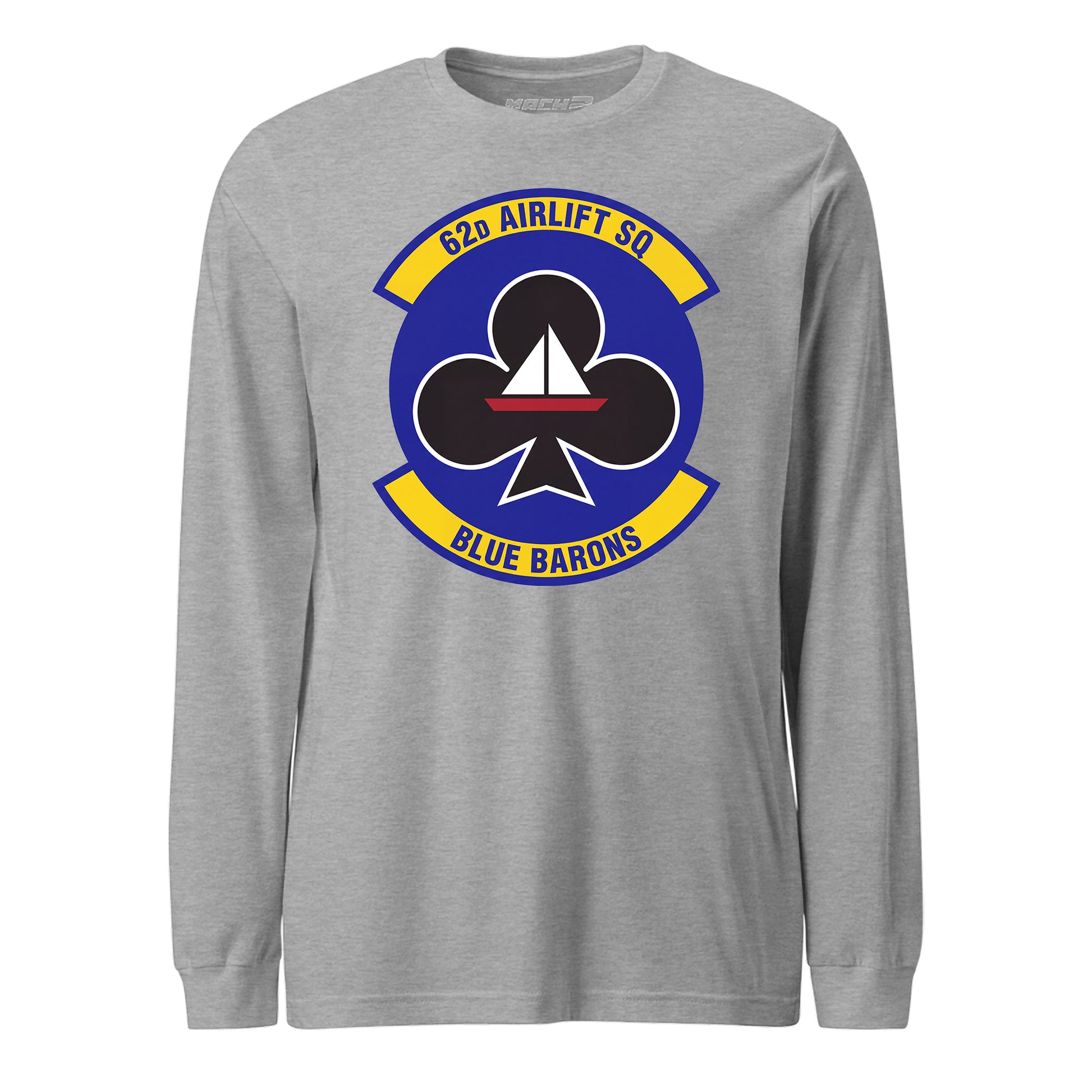 Mach2 Squadron Upload | 62ND AIRLIFT SQUADRON | Long Sleeve | Heather Grey | MACH-LONG-SLEEVE-FRONT-GREY.jpg