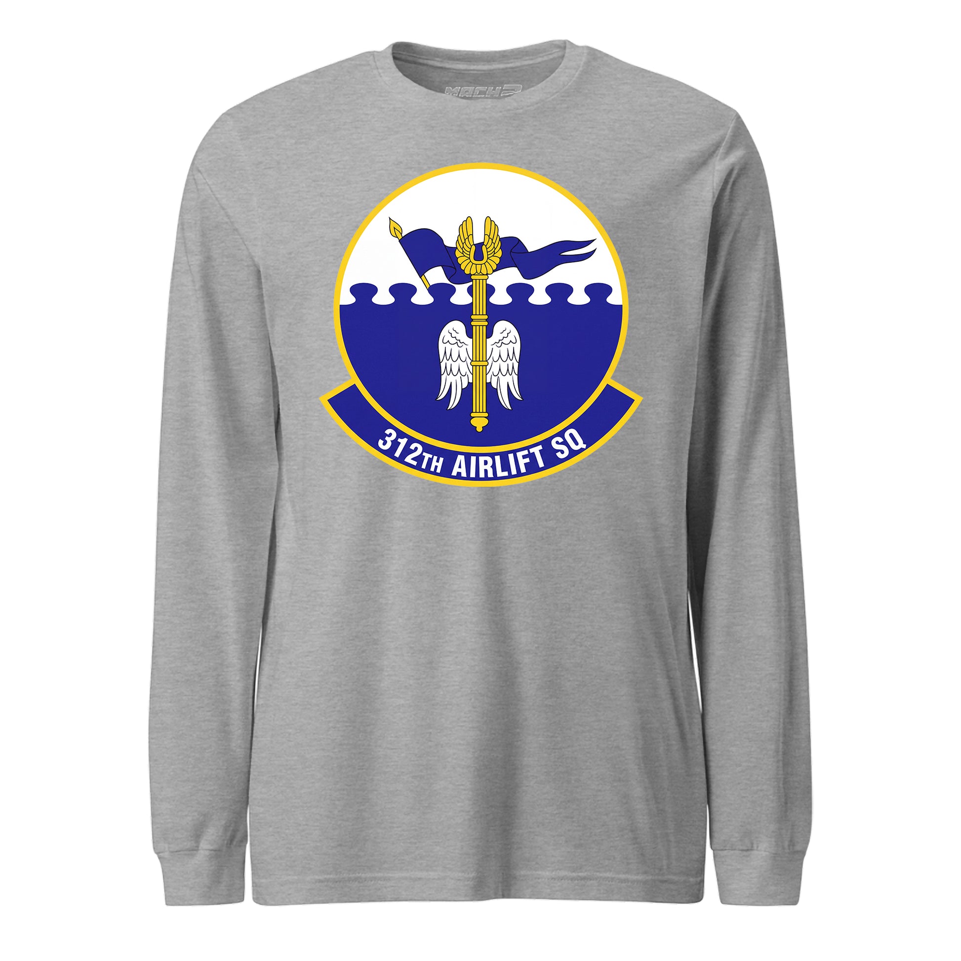 Mach2 Squadron Upload | 312TH AIRLIFT SQUADRON | Long Sleeve | Heather Grey | MACH-LONG-SLEEVE-FRONT-GREY.jpg