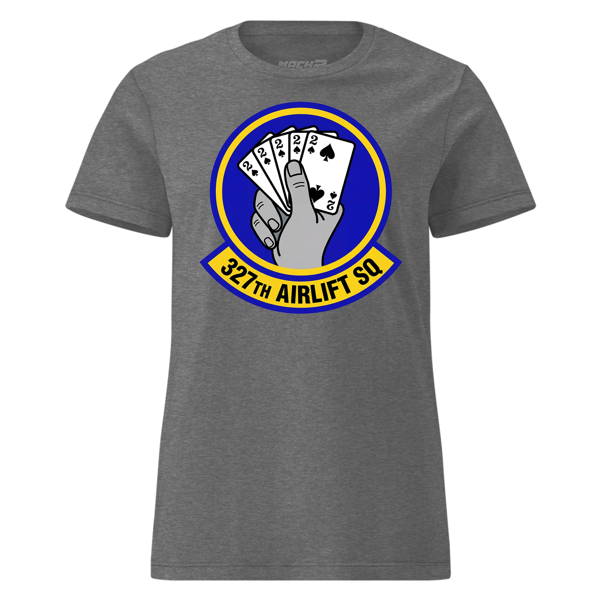 Mach2 Squadron Upload | 327TH AIRLIFT SQUADRON | Womens | Charcoal Heather | MACH-WOMENS-FRONT-CHARCOAL.jpg