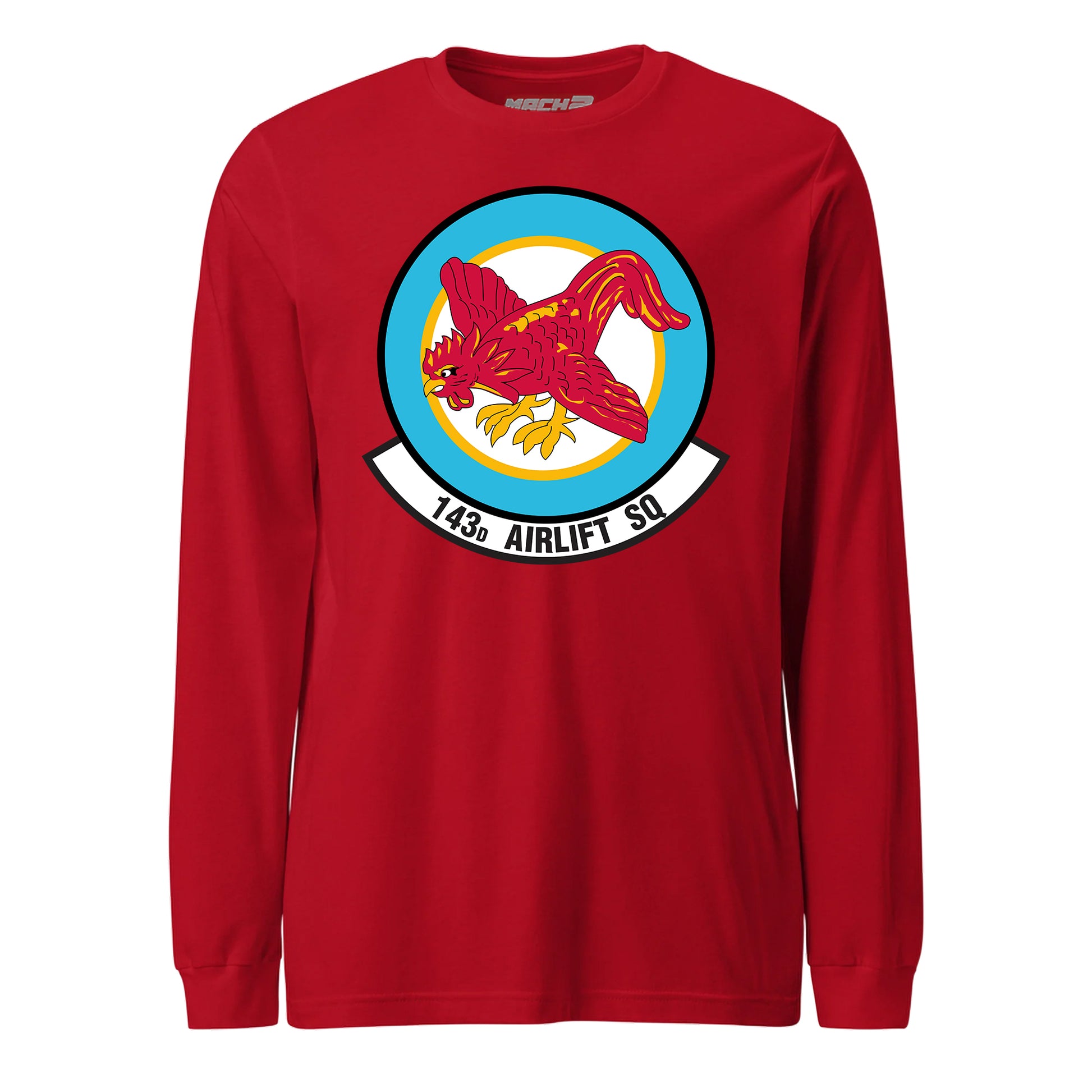 Mach2 Squadron Upload | 143RD AIRLIFT SQUADRON | Long Sleeve | Red | MACH-LONG-SLEEVE-FRONT-RED.jpg