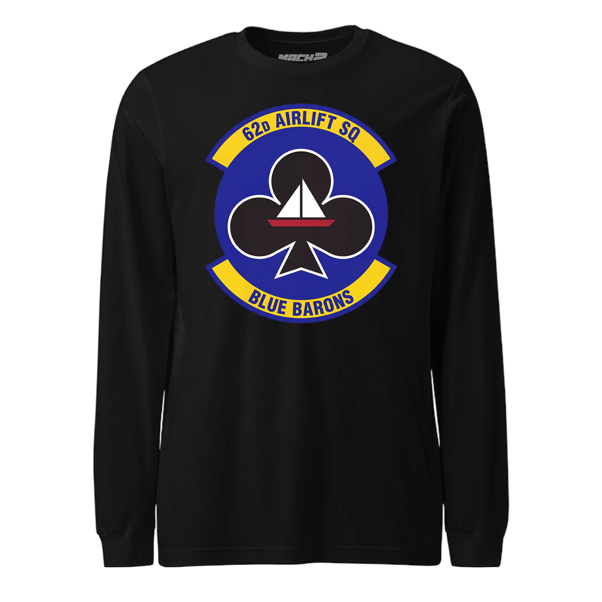Mach2 Squadron Upload | 62ND AIRLIFT SQUADRON | Long Sleeve | Black | MACH-LONG-SLEEVE-FRONT-BLACK.jpg