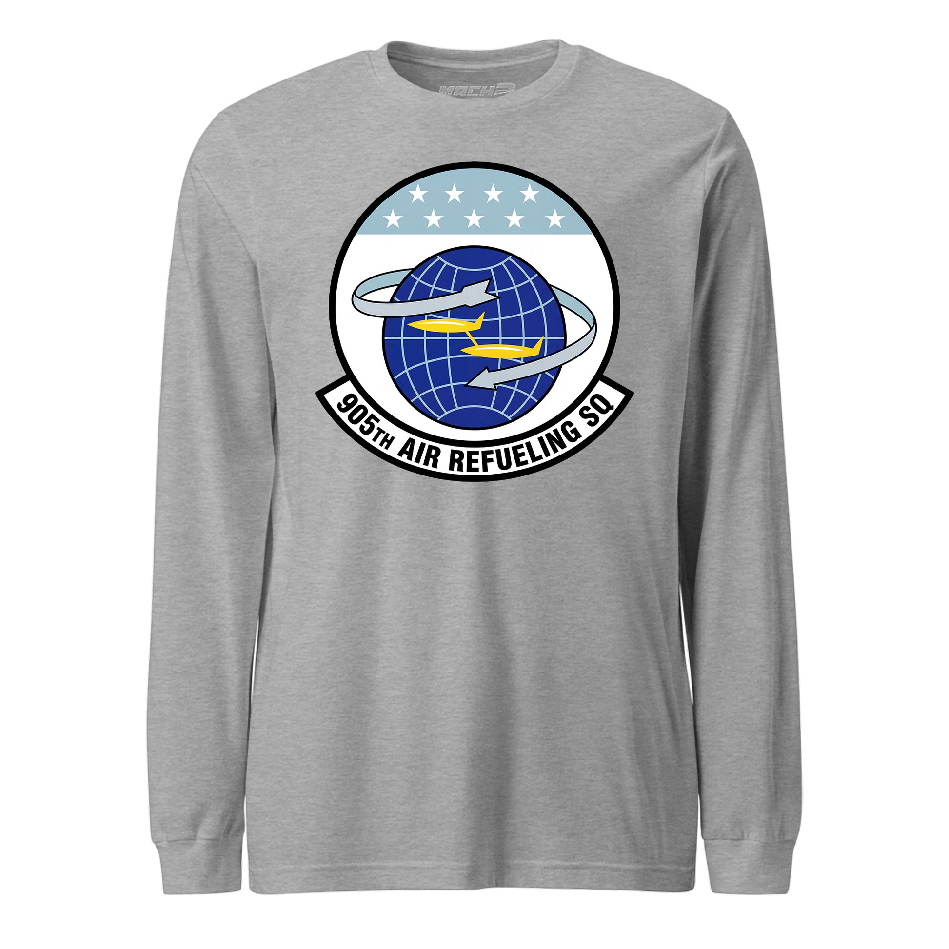 Mach2 Squadron Upload | 905TH AIR REFUELING SQUADRON | Long Sleeve | Heather Grey | MACH-LONG-SLEEVE-FRONT-GREY.jpg