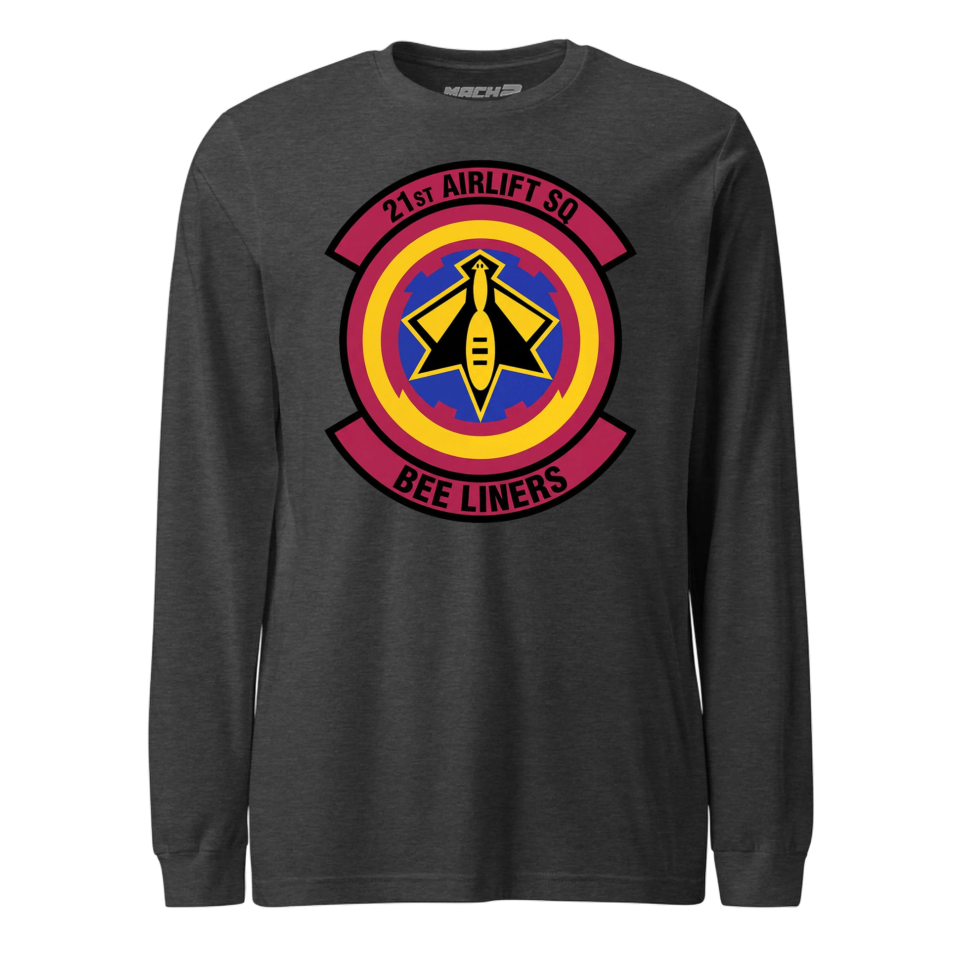 Mach2 Squadron Upload | 21ST AIRLIFT SQUADRON | Long Sleeve | Charcoal Heather | MACH-LONG-SLEEVE-FRONT-CHARCOAL.jpg