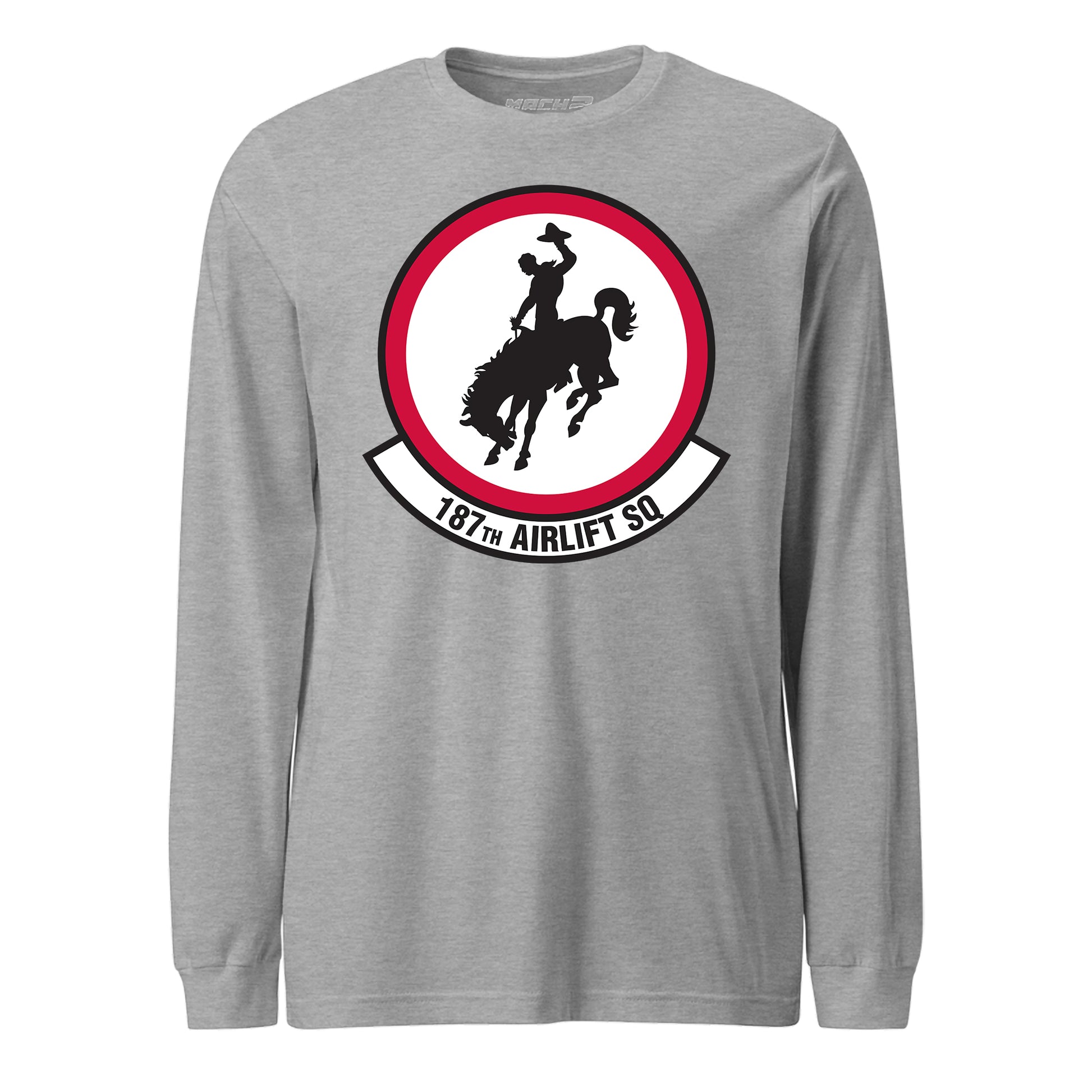 Mach2 Squadron Upload | 187TH AIRLIFT SQUADRON | Long Sleeve | Heather Grey | MACH-LONG-SLEEVE-FRONT-GREY.jpg