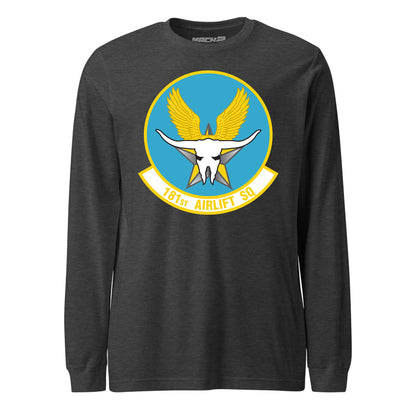 Mach2 Squadron Upload | 181ST AIRLIFT SQUADRON | Long Sleeve | Charcoal Heather | MACH-LONG-SLEEVE-FRONT-CHARCOAL.jpg