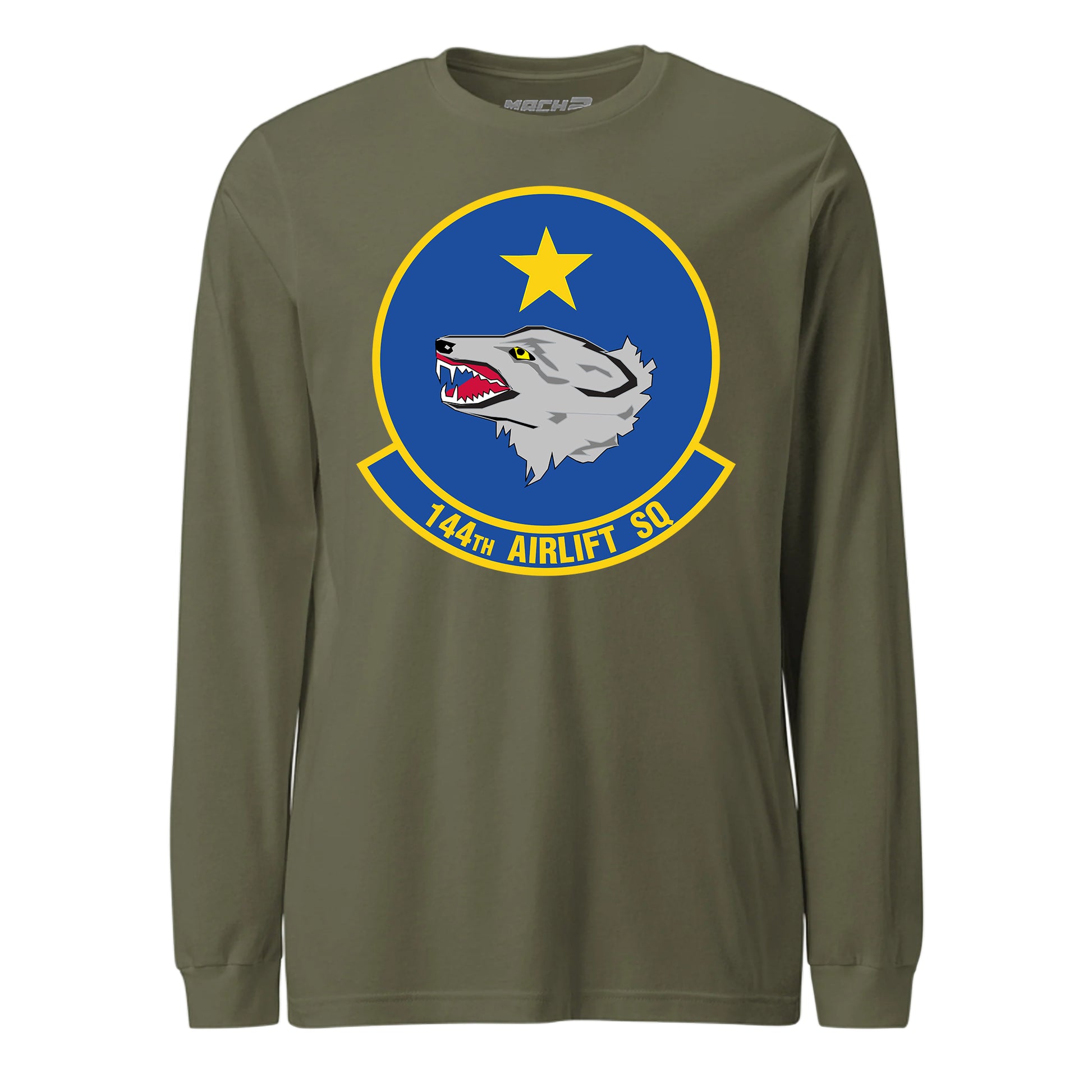Mach2 Squadron Upload | 144TH AIRLIFT SQUADRON | Long Sleeve | OD Green | MACH-LONG-SLEEVE-FRONT-OD.jpg