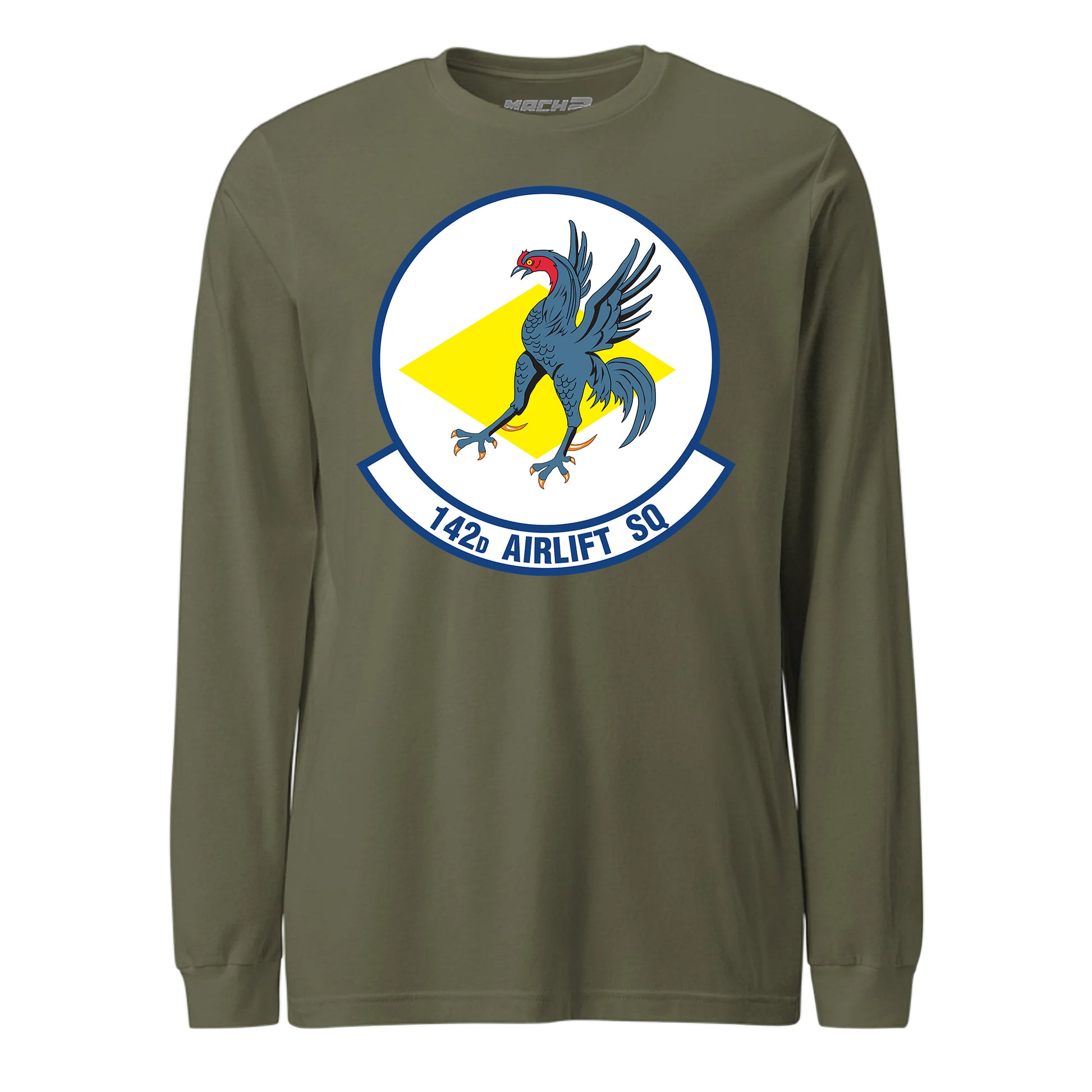 Mach2 Squadron Upload | 142ND AIRLIFT SQUADRON | Long Sleeve | OD Green | MACH-LONG-SLEEVE-FRONT-OD.jpg
