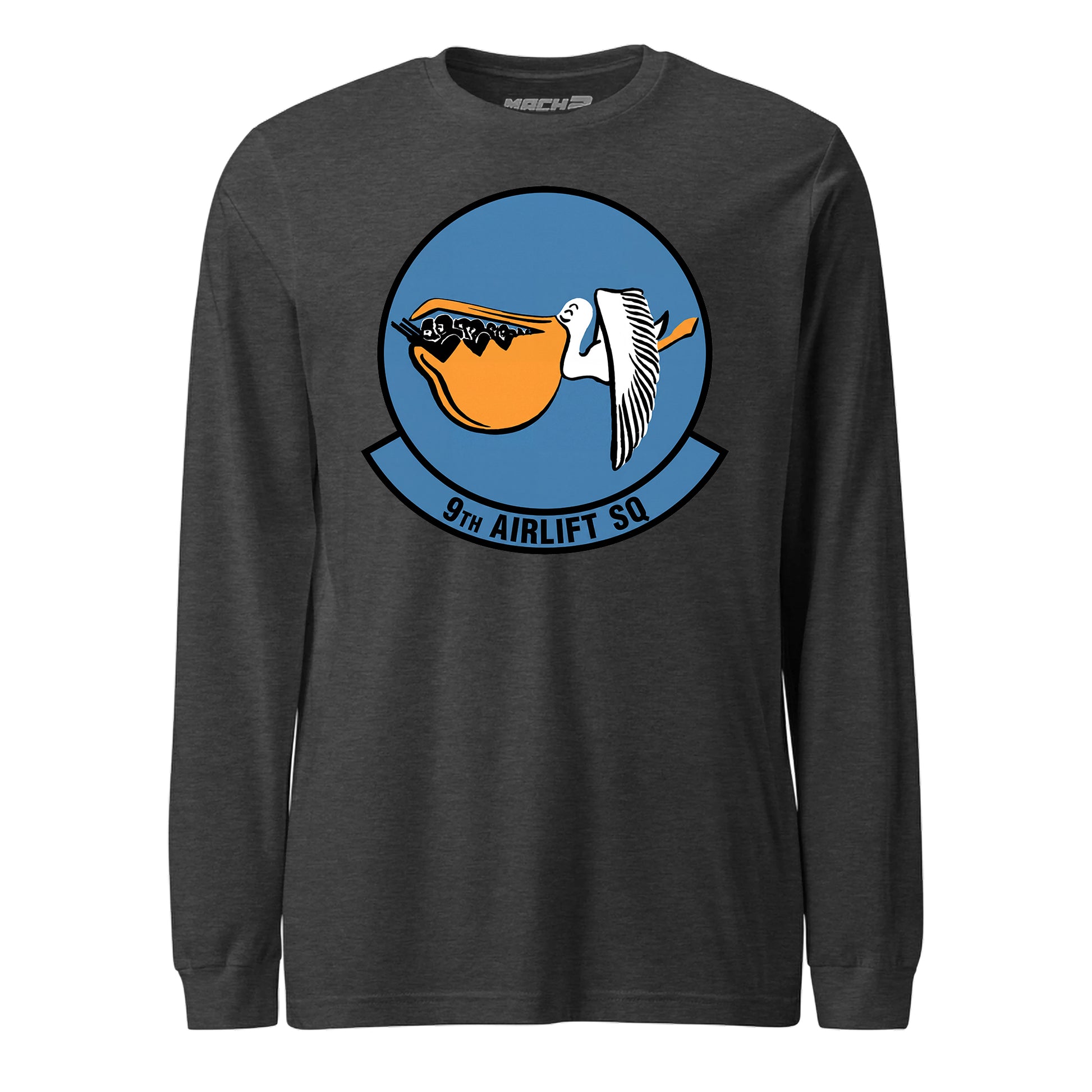 Mach2 Squadron Upload | 9TH AIRLIFT SQUADRON | Long Sleeve | Charcoal Heather | MACH-LONG-SLEEVE-FRONT-CHARCOAL.jpg