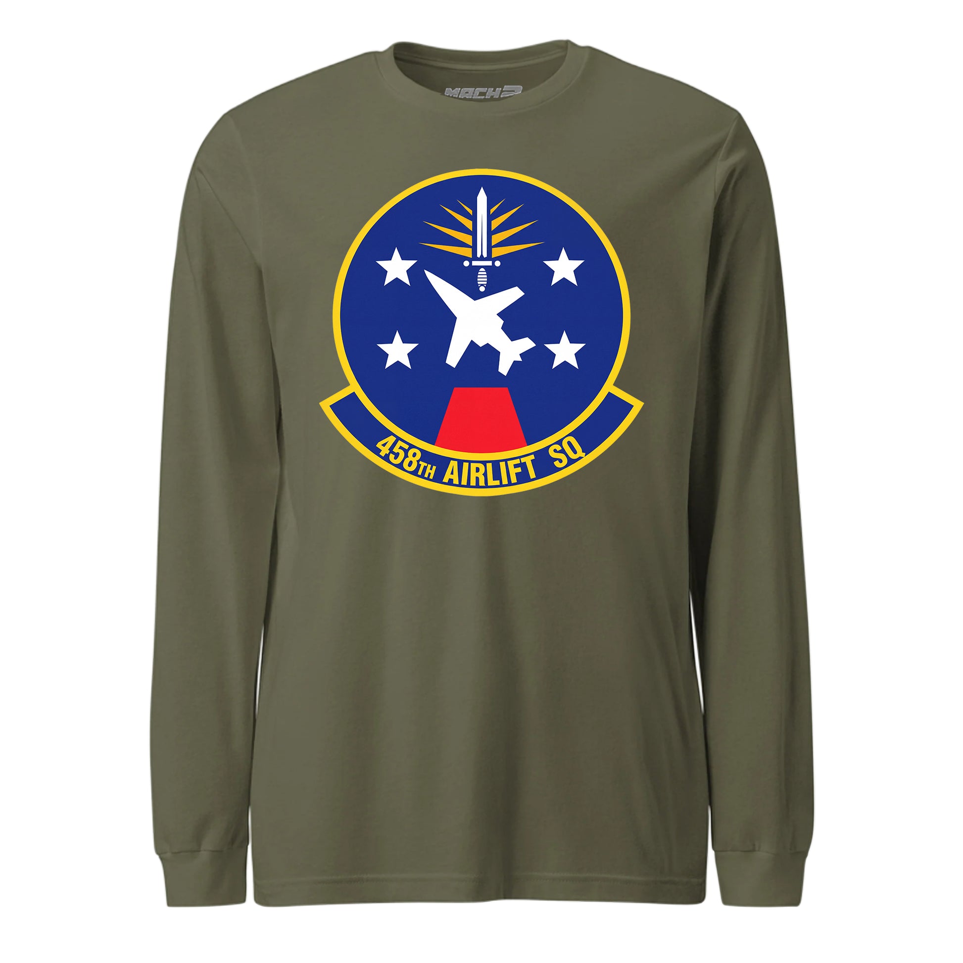 Mach2 Squadron Upload | 458TH AIRLIFT SQUADRON | Long Sleeve | OD Green | MACH-LONG-SLEEVE-FRONT-OD.jpg